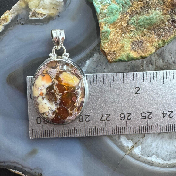 Sterling Silver Southwestern Style Oval Mexican Fire Opal Pendant For Women - Picture 9 of 10
